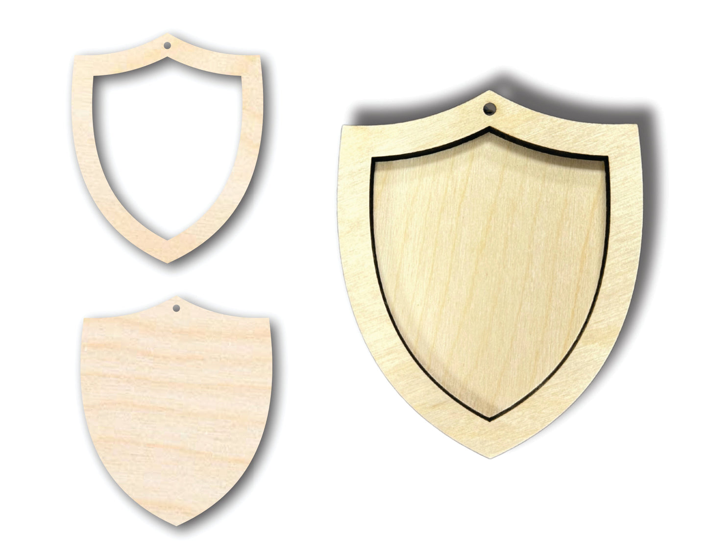 Unfinished Wood 2 Layer Shield Shadowbox Shape | DIY Craft Cutout | up to 46" DIY