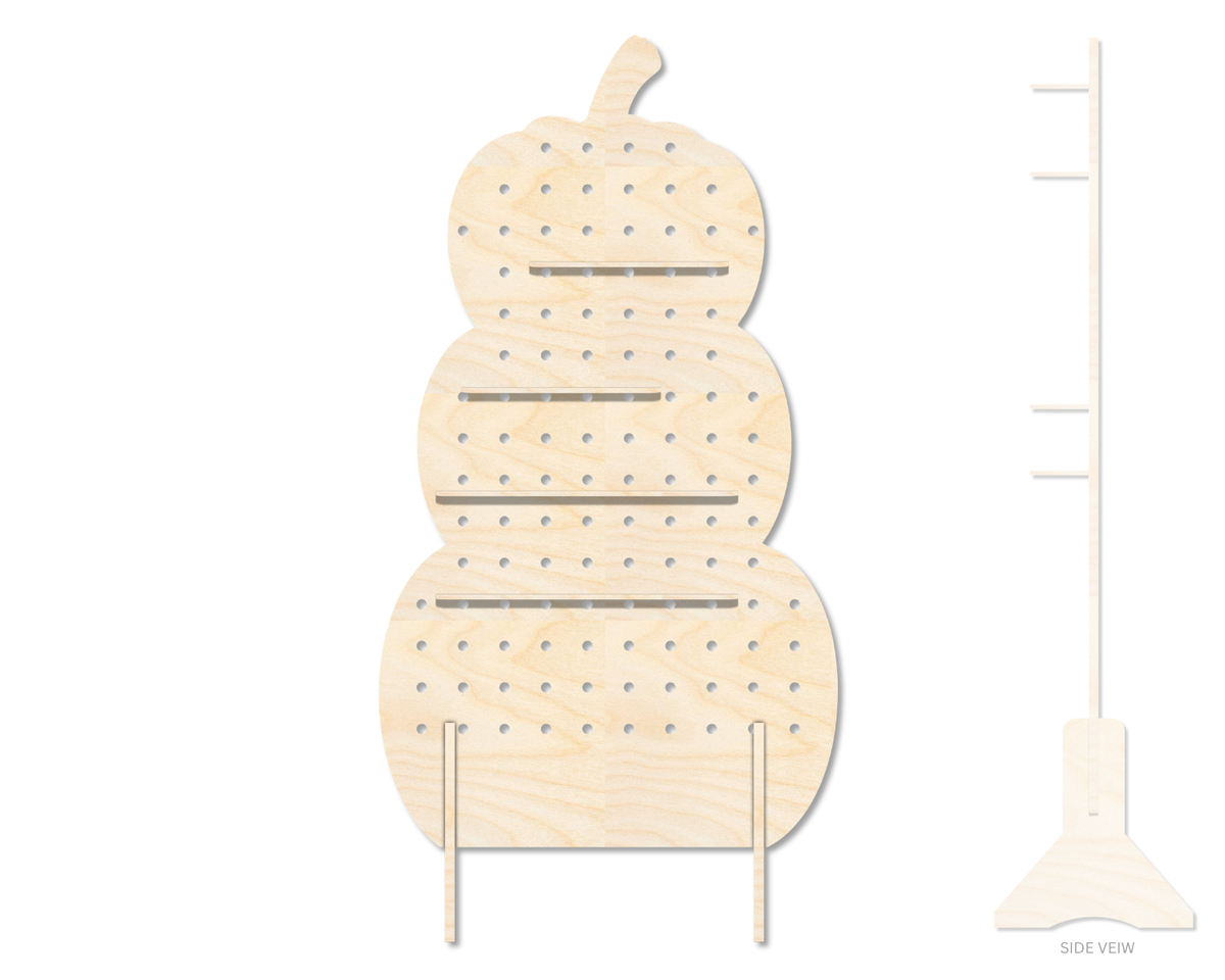 Unfinished Wood Stacked Pumpkins Standing Peg Board  | Standing Wood Peg Board | 1/2" & 1/4" Thick Wood | up to 40"