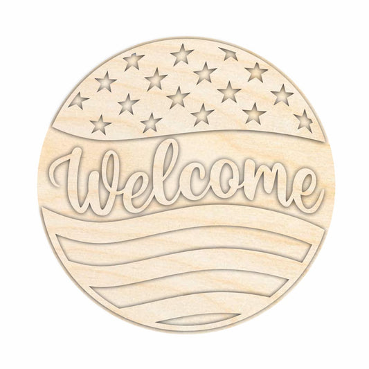 Unfinished Wood Stars and Stripes Welcome Door Sign Kit | Wood Craft Cutouts | 1/4" Thick |