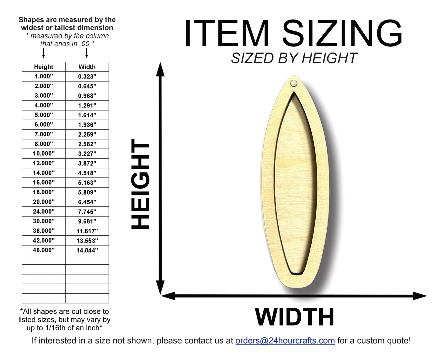 Unfinished Wood 2 Layer Surfboard Shadowbox Shape | DIY Craft Cutout | up to 46" DIY