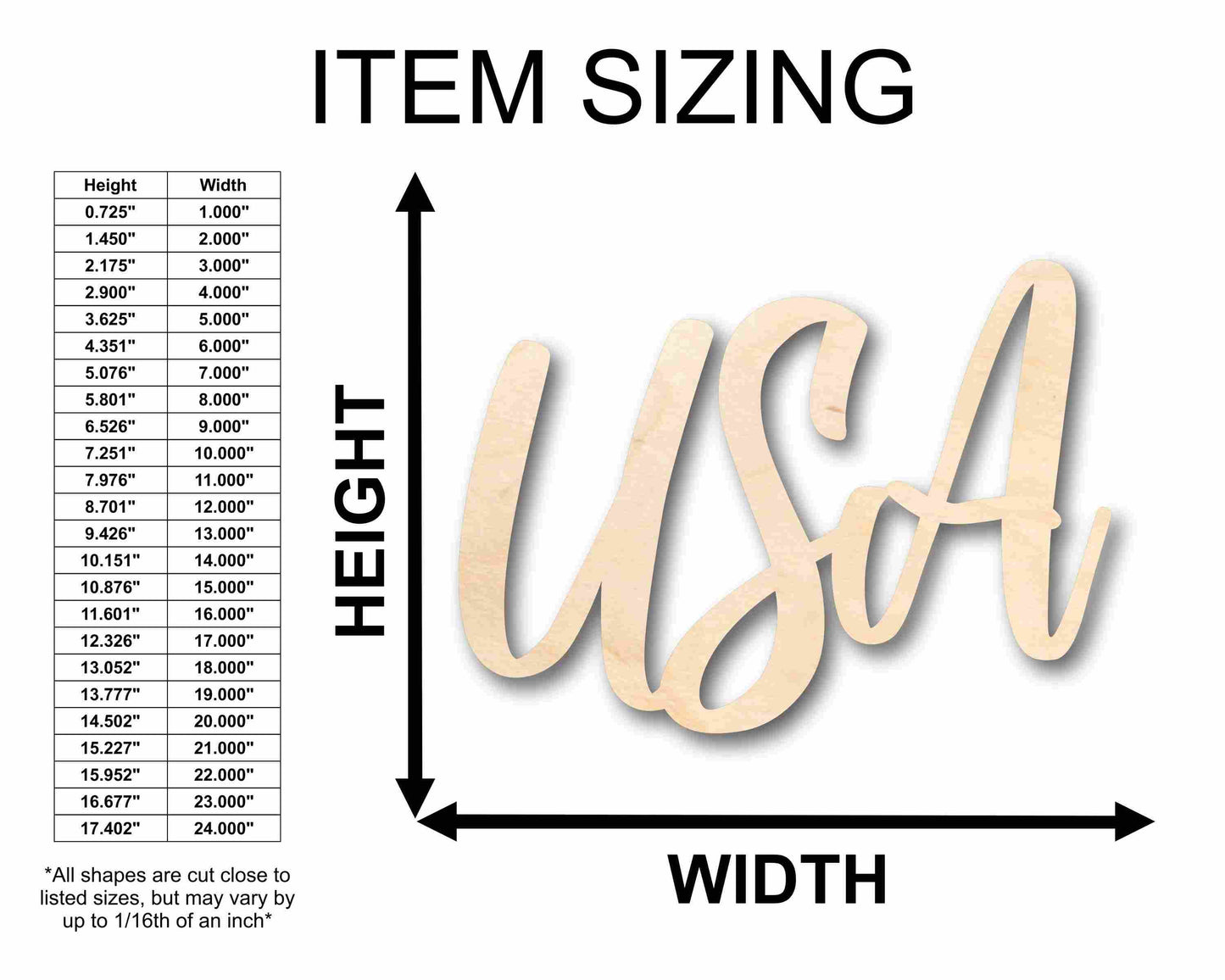 USA Script Letters Craft Unfinished Wood Cutout Font DIY handmade Gift