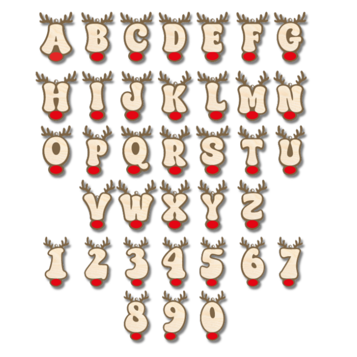 Unfinished Wood Layered Letter and Number Reindeer Ornaments | A-Z | 0-9 | 3 Piece | 6" Tall | 1/8" Wood | Wood Craft DIY
