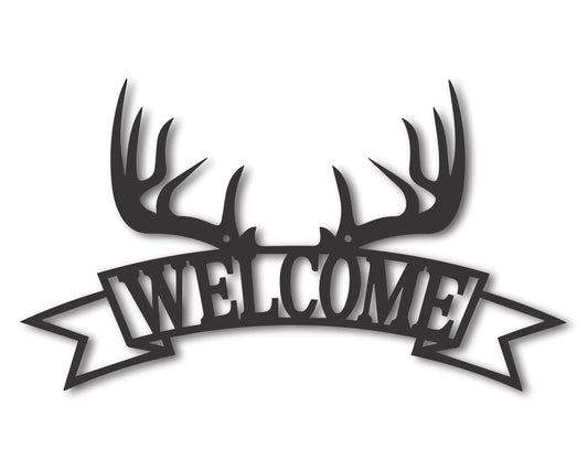 Metal Deer Antler Welcome Wall Art | Rustic Metal Hunters Sign | Indoor Outdoor | Up to 46" | Over 20 Color Options