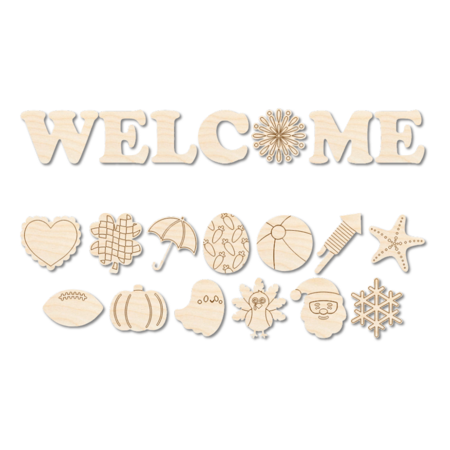 Unfinished Wood ETCHED Interchangeable Welcome Craft Set - up to 48" DIY