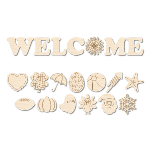 Unfinished Wood ETCHED Interchangeable Welcome Craft Set - up to 48" DIY