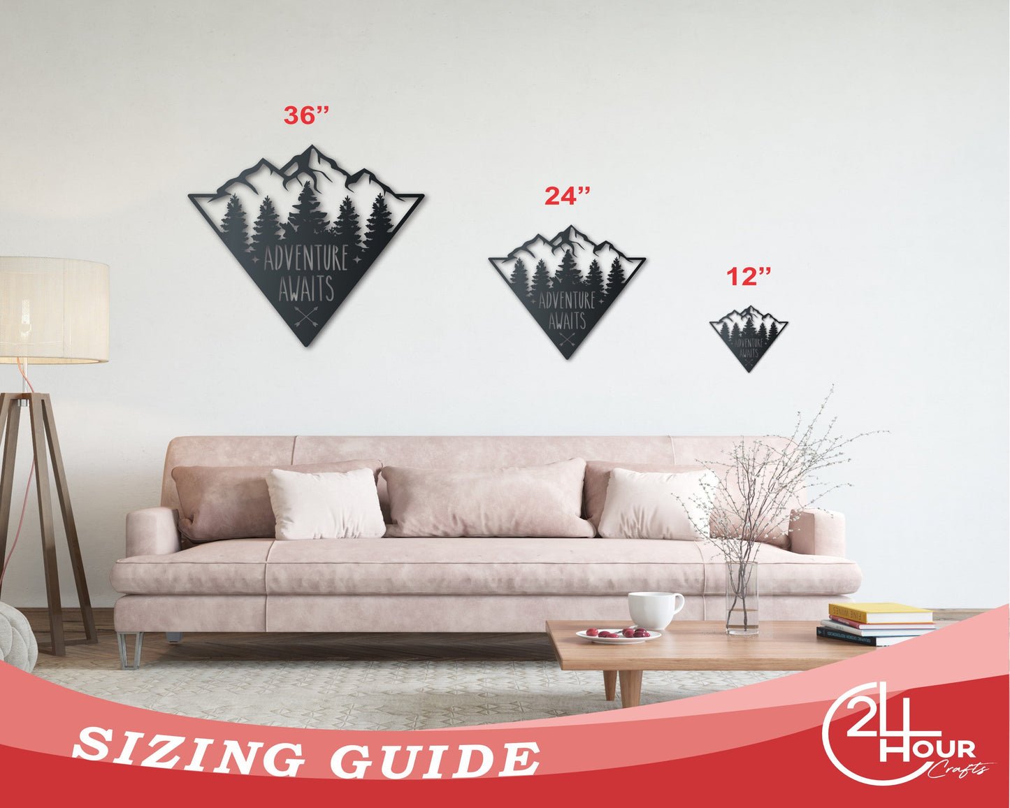 Adventure Mountains Metal Sign | Mountain Forest Wall Art | Indoor Outdoor | Up to 46" | Over 20 Color Options