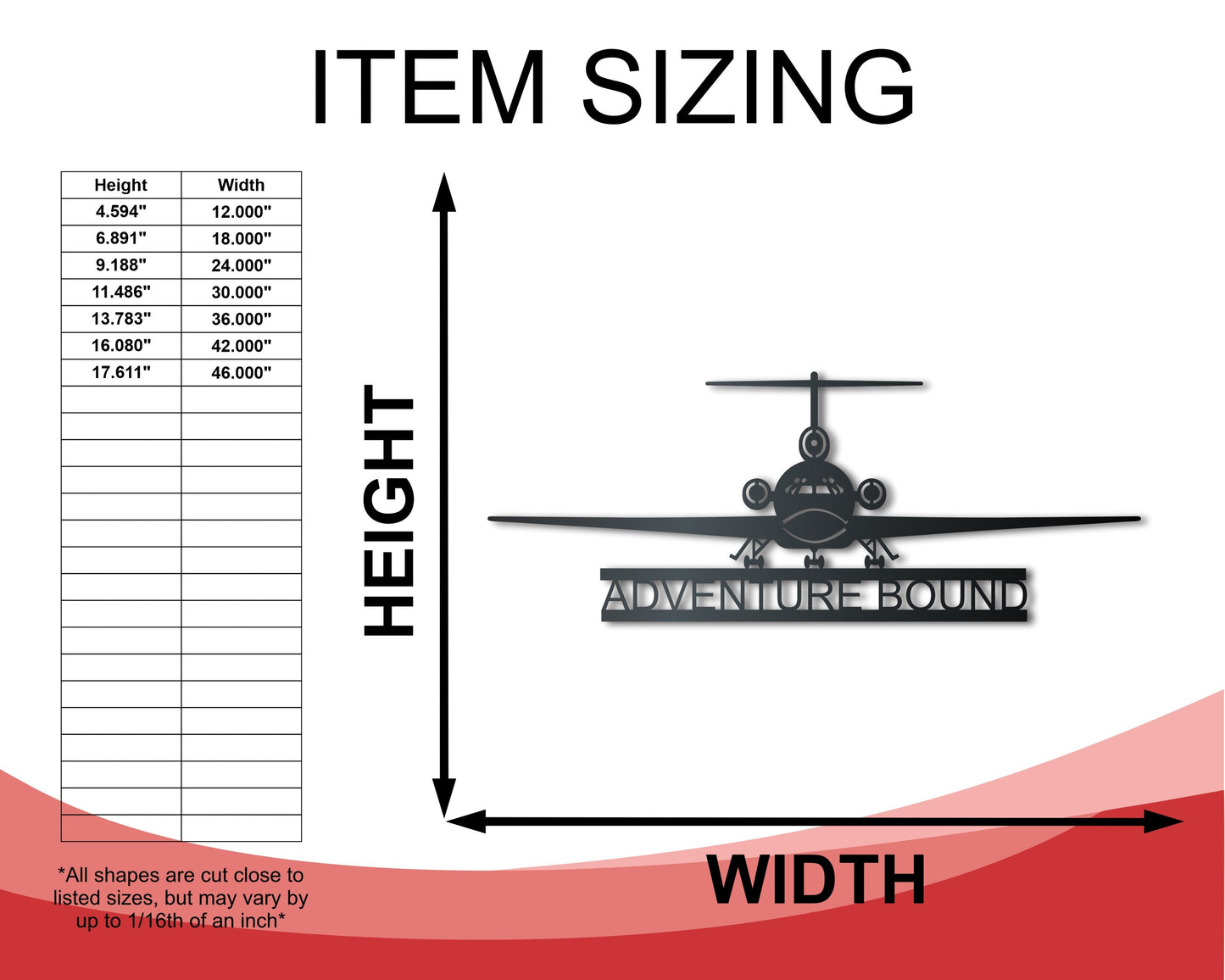 Custom Airplane Metal Sign | Aviation Wall Art | Indoor Outdoor | Up to 46" | Over 20 Color Options