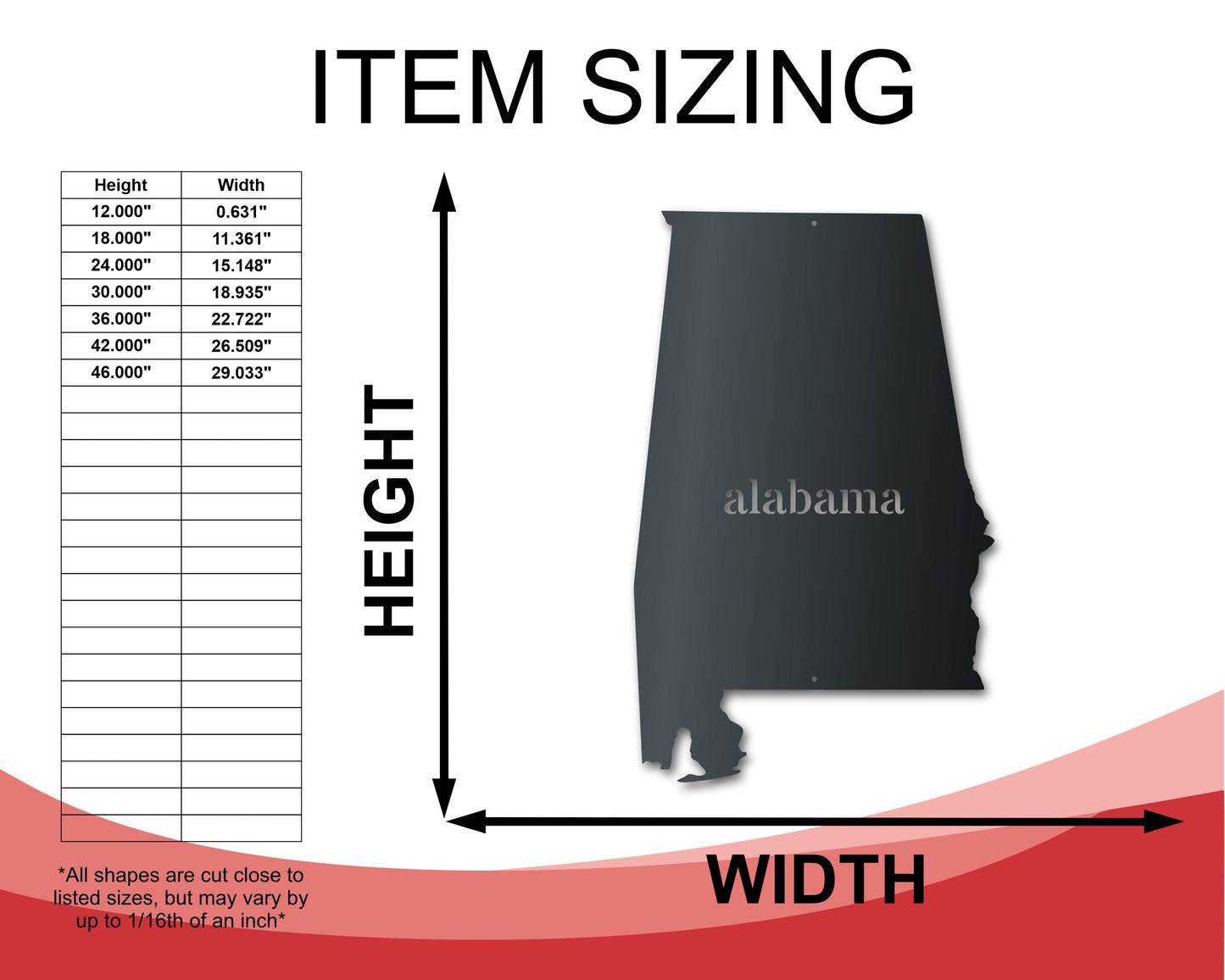 Metal Alabama Wall Art | Custom Metal US State Sign | Indoor Outdoor | Up to 46" | Over 20 Color Options