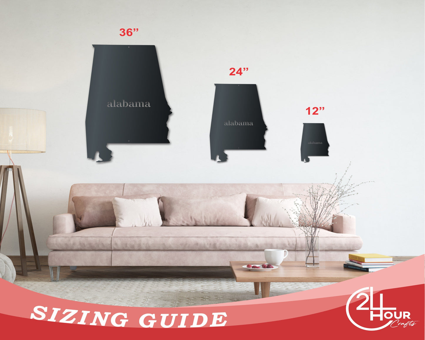 Metal Alabama Wall Art | Custom Metal US State Sign | Indoor Outdoor | Up to 46" | Over 20 Color Options