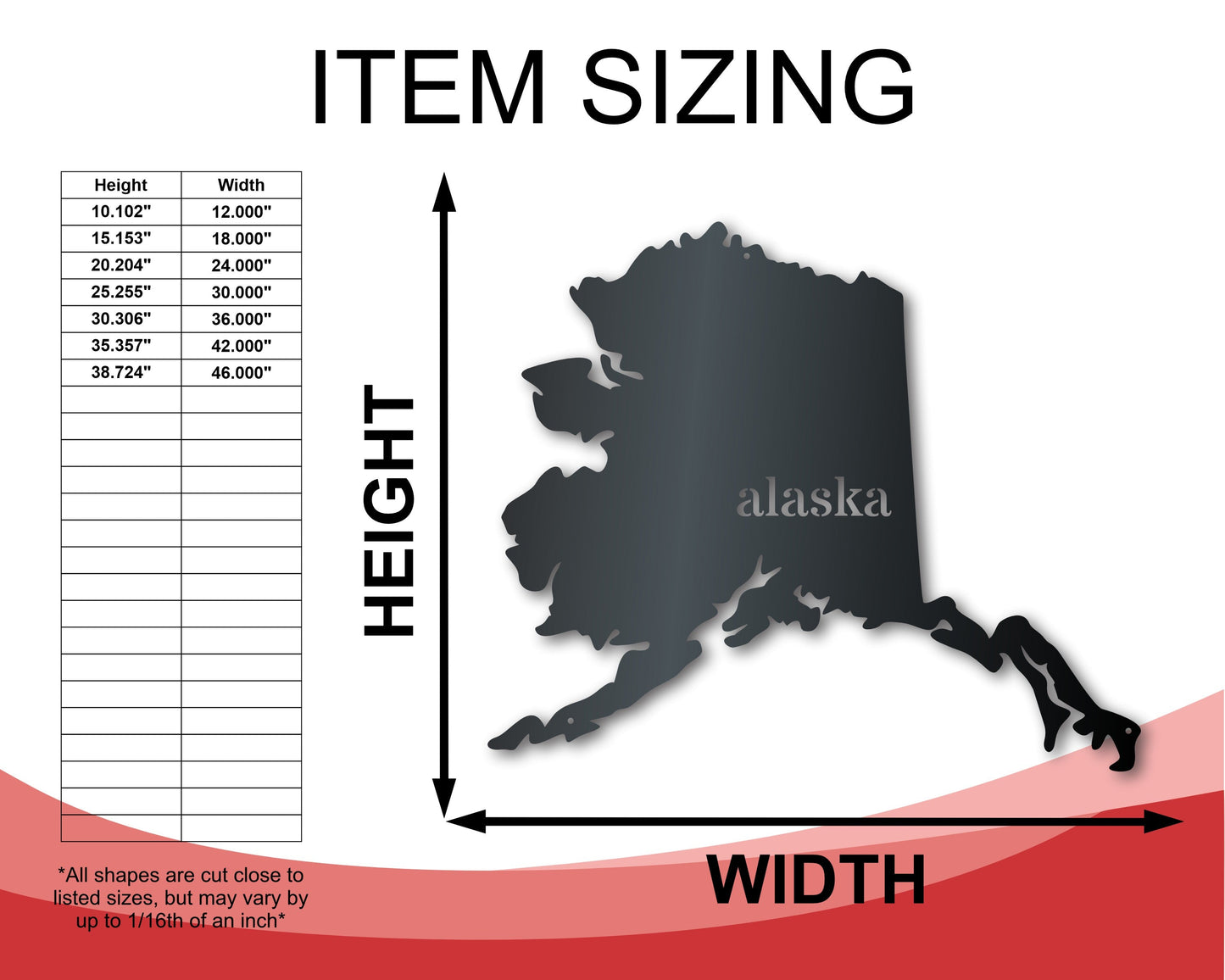 Metal Alaska Wall Art | Custom Metal US State Sign | Indoor Outdoor | Up to 46" | Over 20 Color Options