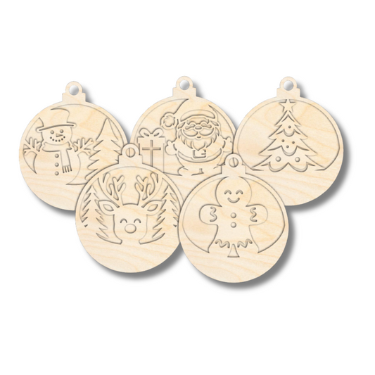 Unfinished Wood Layered Christmas Character Ornaments | 2 Piece | 5" Tall | 1/8" Wood | Wood Craft DIY