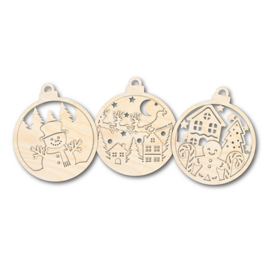 Unfinished Wood Layered Circle Christmas Ornaments | 2 or 3 Piece | 5" Tall | 1/8" Wood | Wood Craft DIY