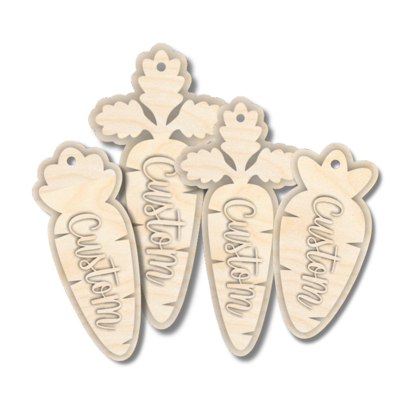 Unfinished Wood Layered Custom Name Carrot Gift Tags | 4 Options | 3 Piece | 4"-6" Tall | 1/8" Wood | Wood Craft DIY