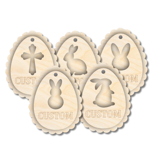 Unfinished Wood Layered Custom Name Easter Egg Gift Tags | 6 Options | 2 Piece | 4"-6" Tall | 1/8" Wood | Wood Craft DIY