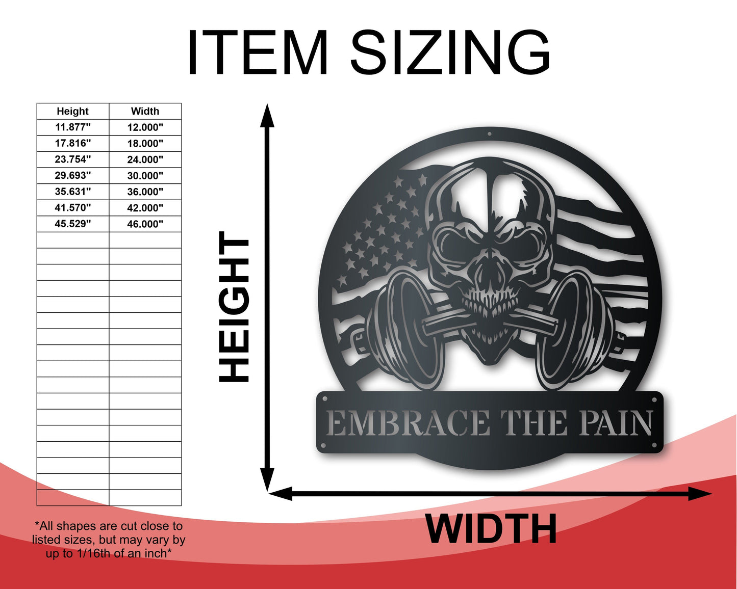 Custom Metal American Fitness Skull Wall Art | Metal Patriotic Gym Sign | Indoor Outdoor | Up to 46" | Over 20 Color Options