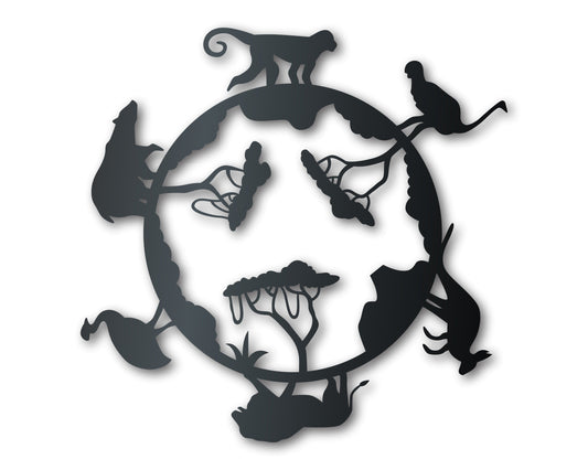 Metal World Safari Sign | Metal Zoo Animals Wall Art | Indoor Outdoor | Up to 46" | Over 20 Color Options