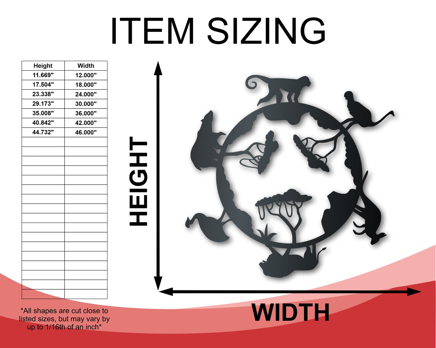 Metal World Safari Sign | Metal Zoo Animals Wall Art | Indoor Outdoor | Up to 46" | Over 20 Color Options