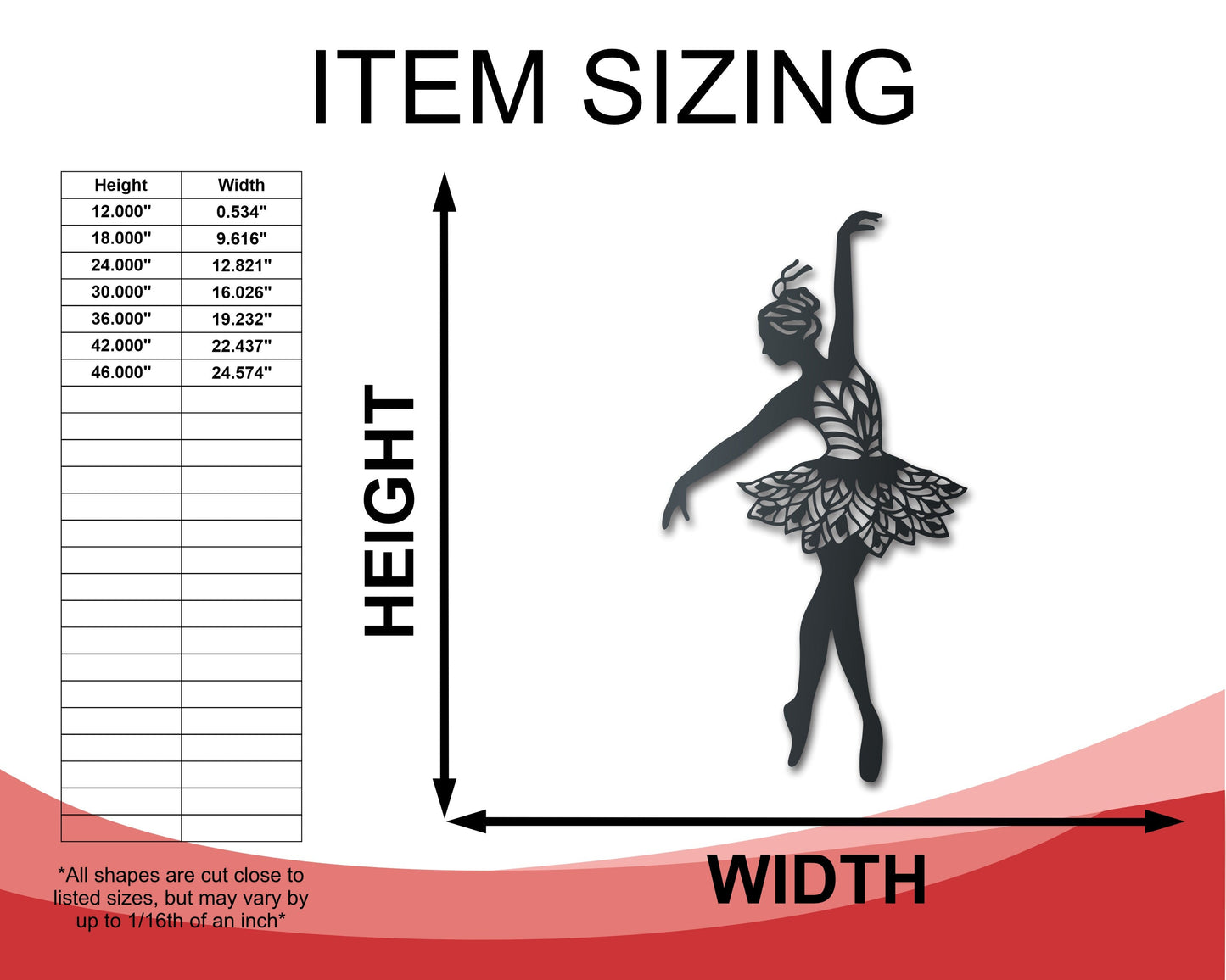 Metal Ballerina Dancer Wall Art | Indoor Outdoor | Up to 46" | Over 20 Color Options