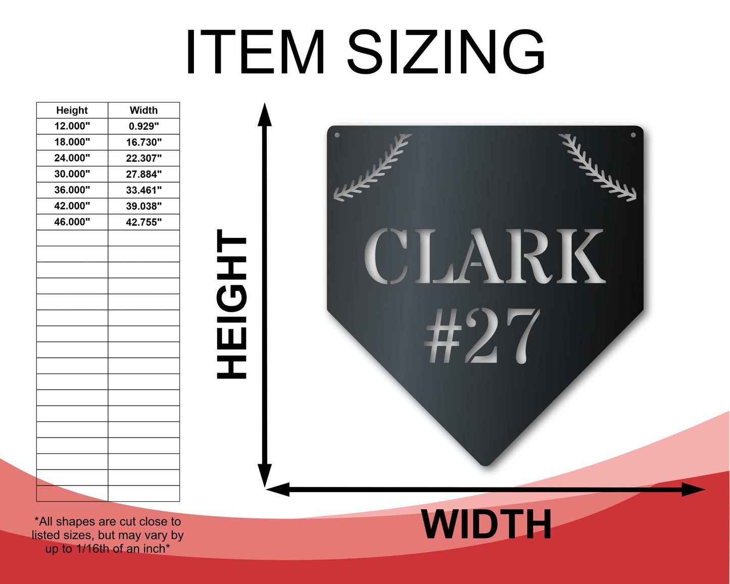 Custom Metal Baseball Homeplate Wall Art - Custom Metal Sports Sign - 14 Color Options