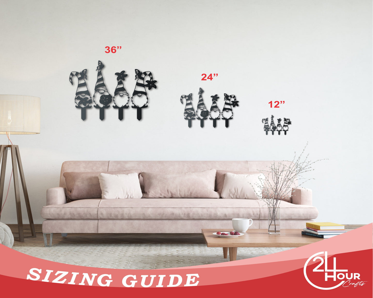 Beach Gnomes Metal Garden Stakes | Set of Four Garden Stakes | Up to 24" | Over 20 Color Options