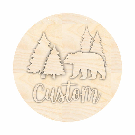 Unfinished Wood Custom Name Bear Door Sign Kit | Wood Craft Cutouts | 1/4" Thick |