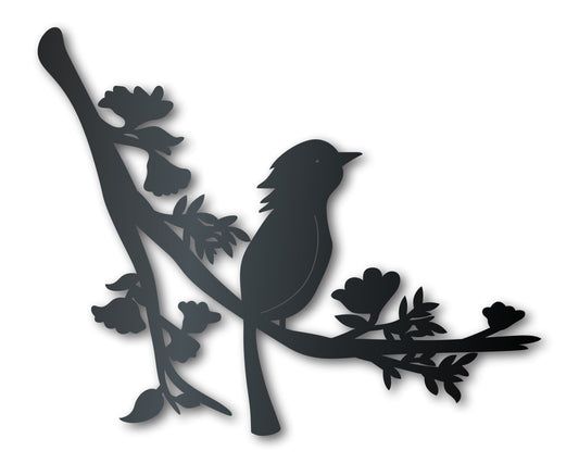 Metal Bird on Branch Wall Art | Metal Garden Decor | Indoor Outdoor | Up to 46" | Over 20 Color Options