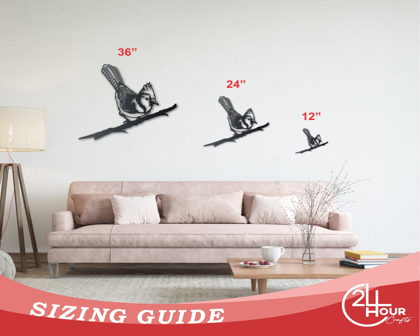 Blue Jay Tree Stake Metal Wall Art | Indoor Outdoor | Up to 46" | Over 20 Color Options