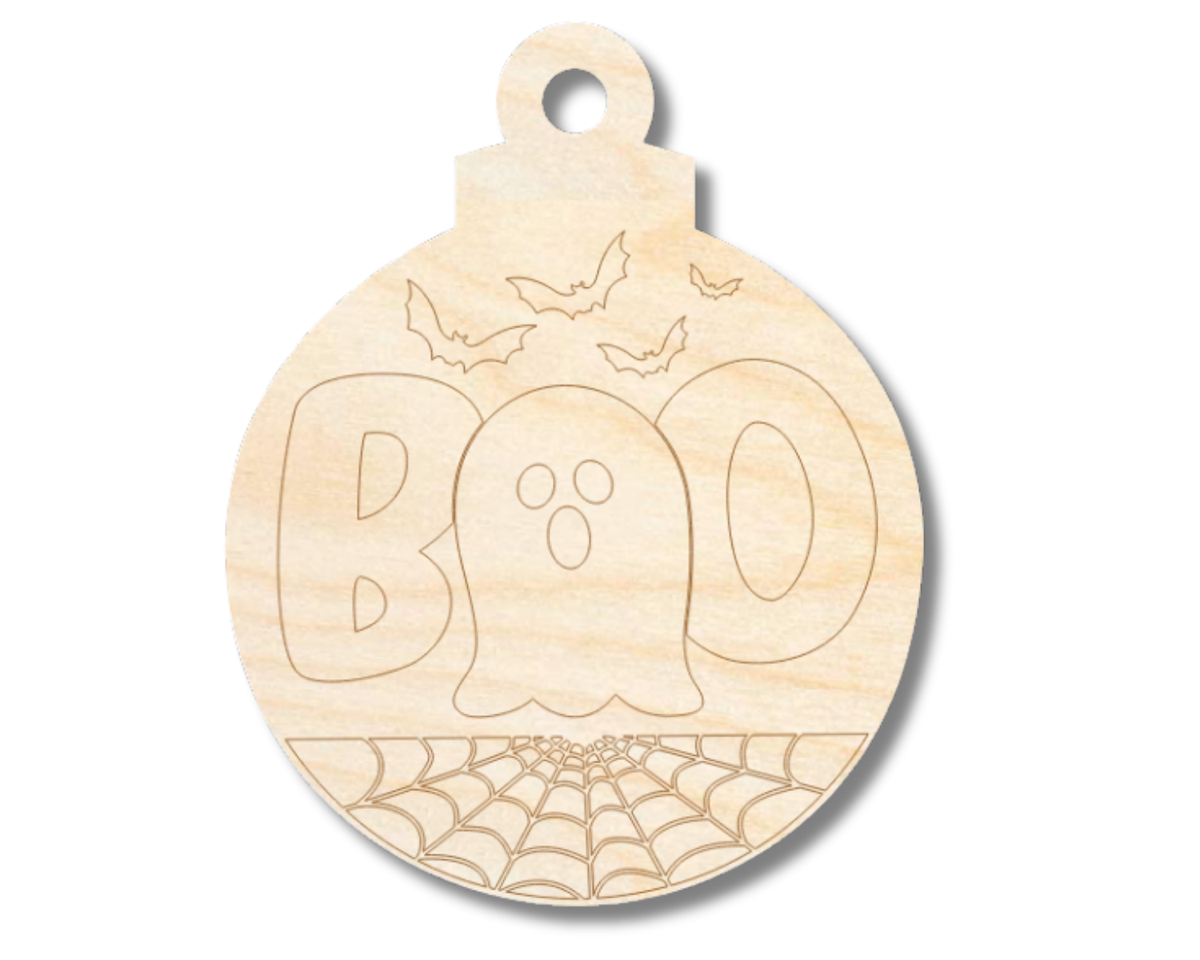 Unfinished Wood Etched Boo Ghost Ornament Shape | Paint By Line Crafts | up to 30" DIY