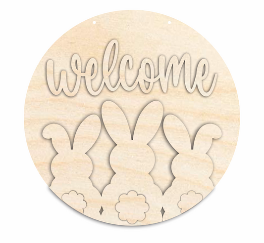 Unfinished Wood Welcome Bunnies Door Sign Kit | Wood Craft Cutouts | 1/4" Thick |