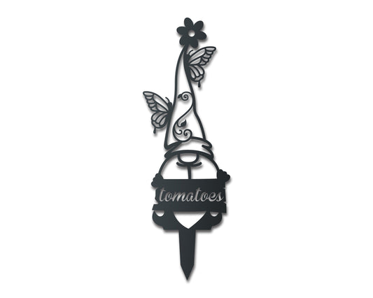 Custom Metal Garden Gnome Stake | Butterfly Gnome Garden Marker | Indoor Outdoor | Up to 24" | Over 20 Color Options