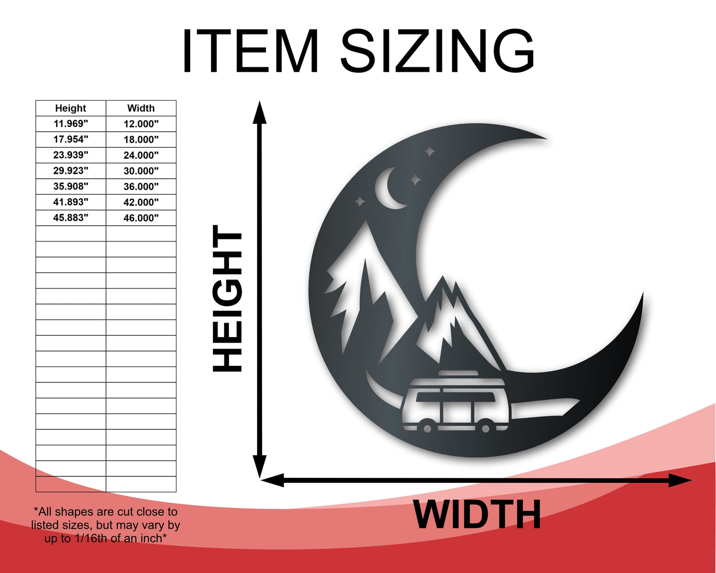 Metal Camper Moon Sign | Metal Adventure Wall Art | Indoor Outdoor | Up to 46" | Over 20 Color Options