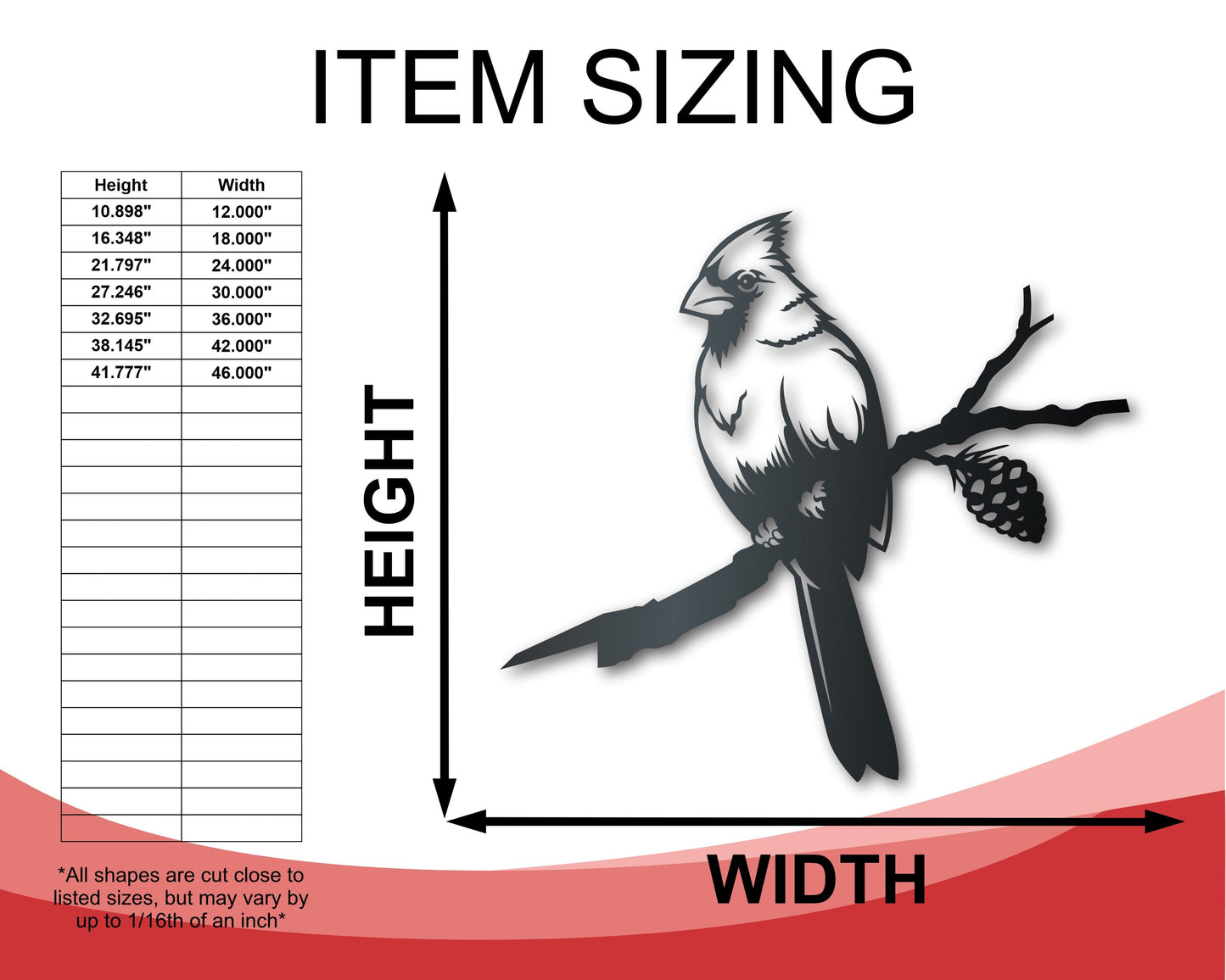 Metal Cardinal Tree Stake | Metal Garden Art | Indoor Outdoor | Up to 46" | Over 20 Color Options