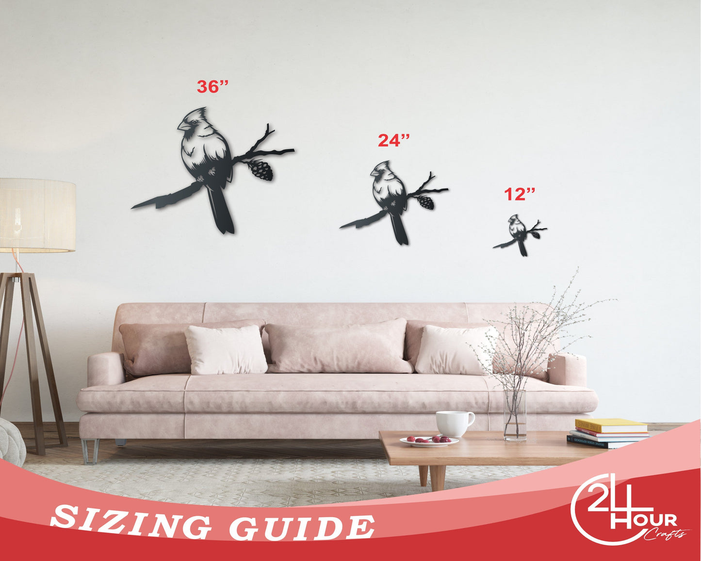 Metal Cardinal Tree Stake | Metal Garden Art | Indoor Outdoor | Up to 46" | Over 20 Color Options