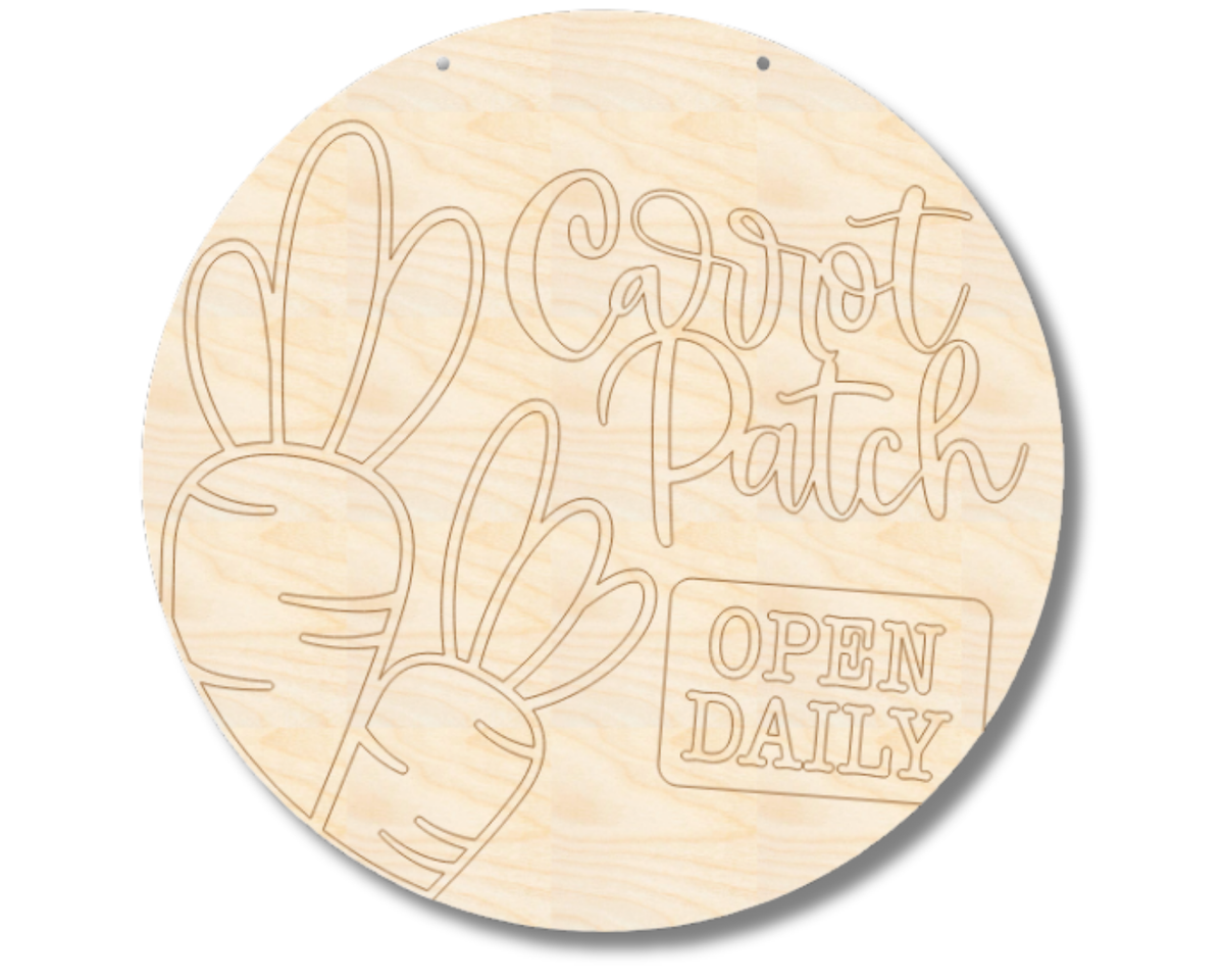 Unfinished Wood Etched Carrot Patch Door Sign | Paint By Line Crafts | up to 30" DIY