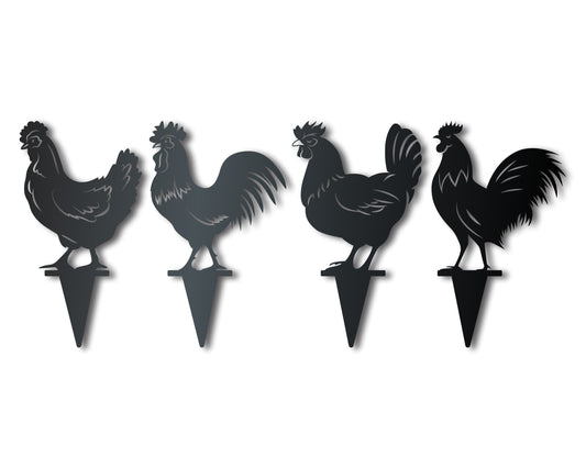 Metal Chicken Garden Stakes | Metal Garden Set | Outdoor | Up to 24" | Over 20 Color Options