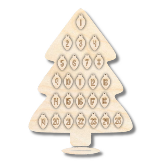 Unfinished Wood Christmas Countdown Tree Etched Sign | 27 Pieces | 18" | 1/4" Wood