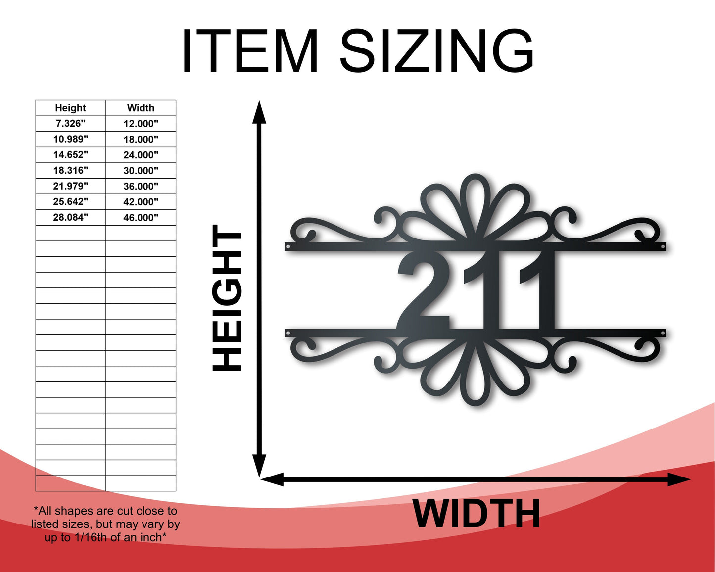 Custom Metal Flourish Address Wall Art | House Number Sign | Indoor Outdoor | Up to 46" | Over 20 Color Options