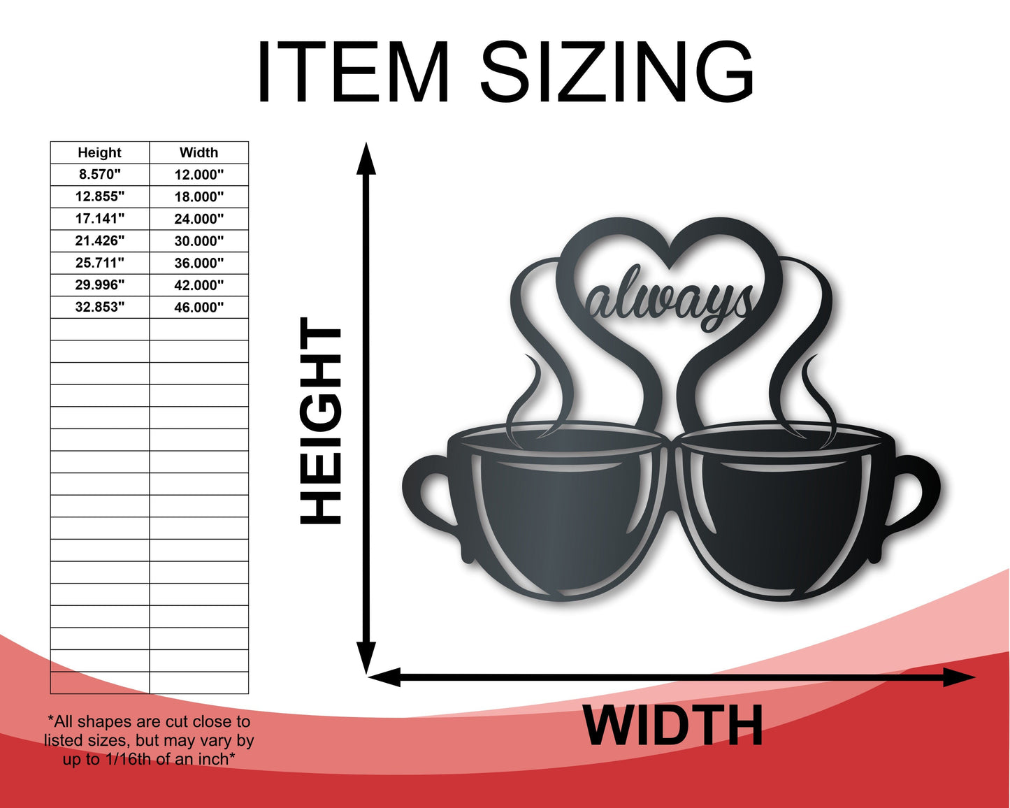 Custom Metal Coffee Love Wall Art - Metal Coffee Sign - 14 Color Options