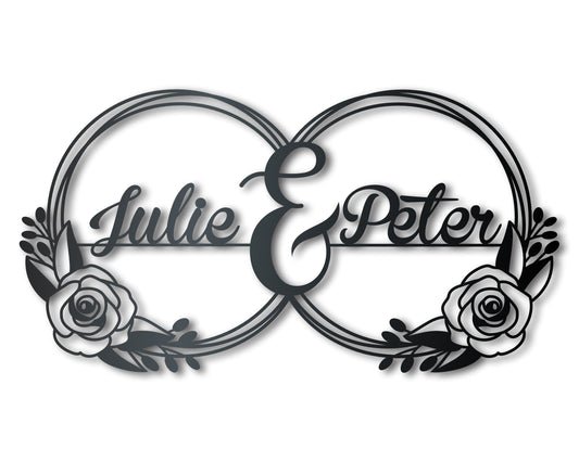 Metal Custom Couples Rose Rings Wall Art - Custom Metal Sign - 14 Color Options