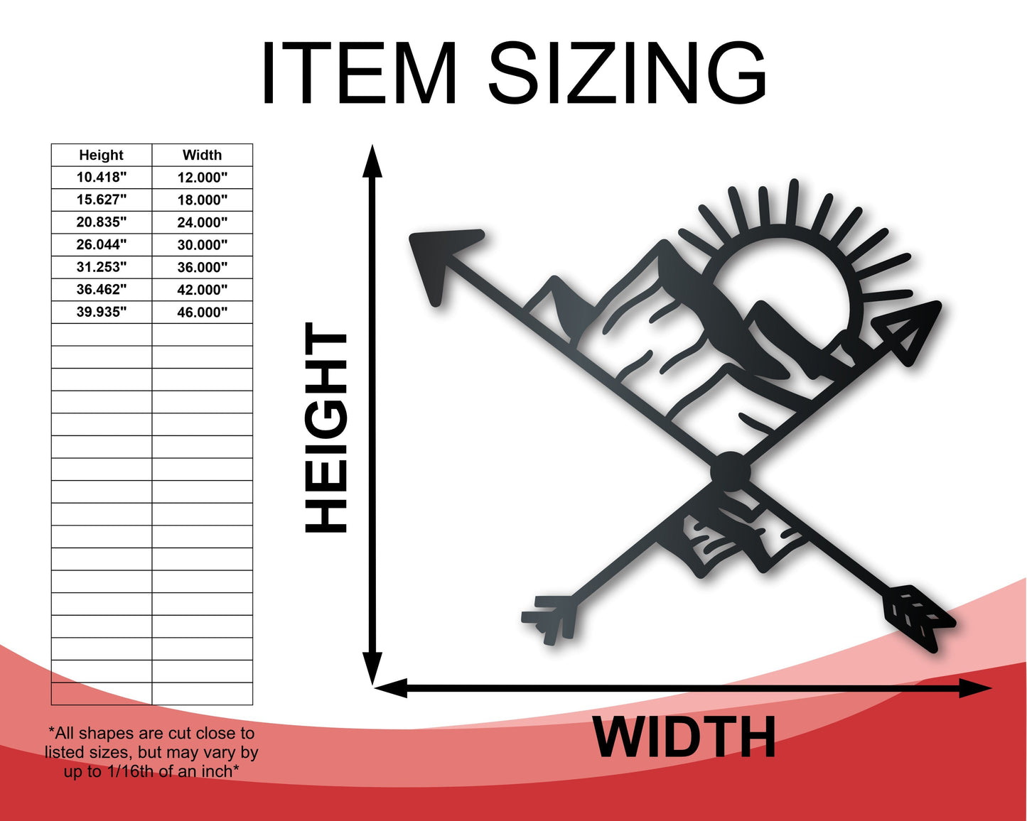 Metal Arrow Mountains Wall Art | Indoor Outdoor | Up to 46" | Over 20 Color Options