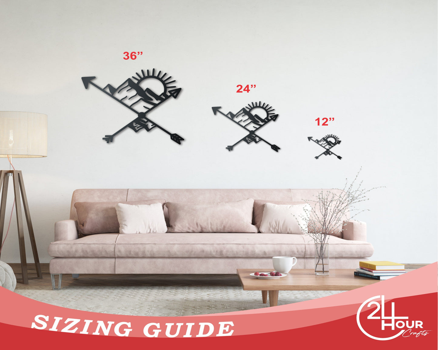 Metal Arrow Mountains Wall Art | Indoor Outdoor | Up to 46" | Over 20 Color Options