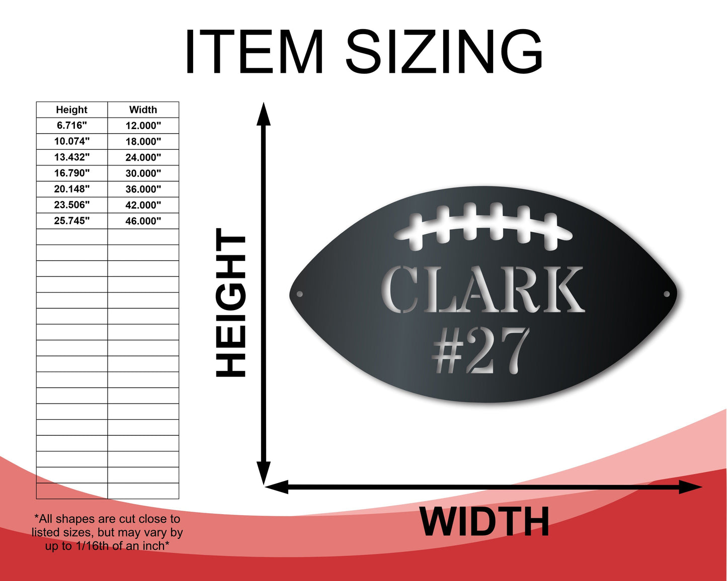 Custom Metal Football Wall Art - Metal Sports Sign - 14 Color Options