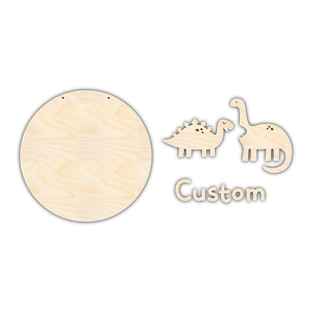 Unfinished Wood Custom Name Cute Dinosaur Door Sign Kit | Wood Craft Cutouts | 1/4" Thick |