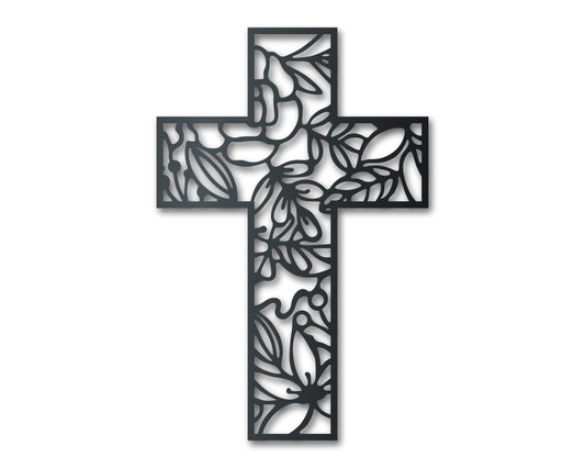 Metal Floral Cross Wall Art - 14 Color Options