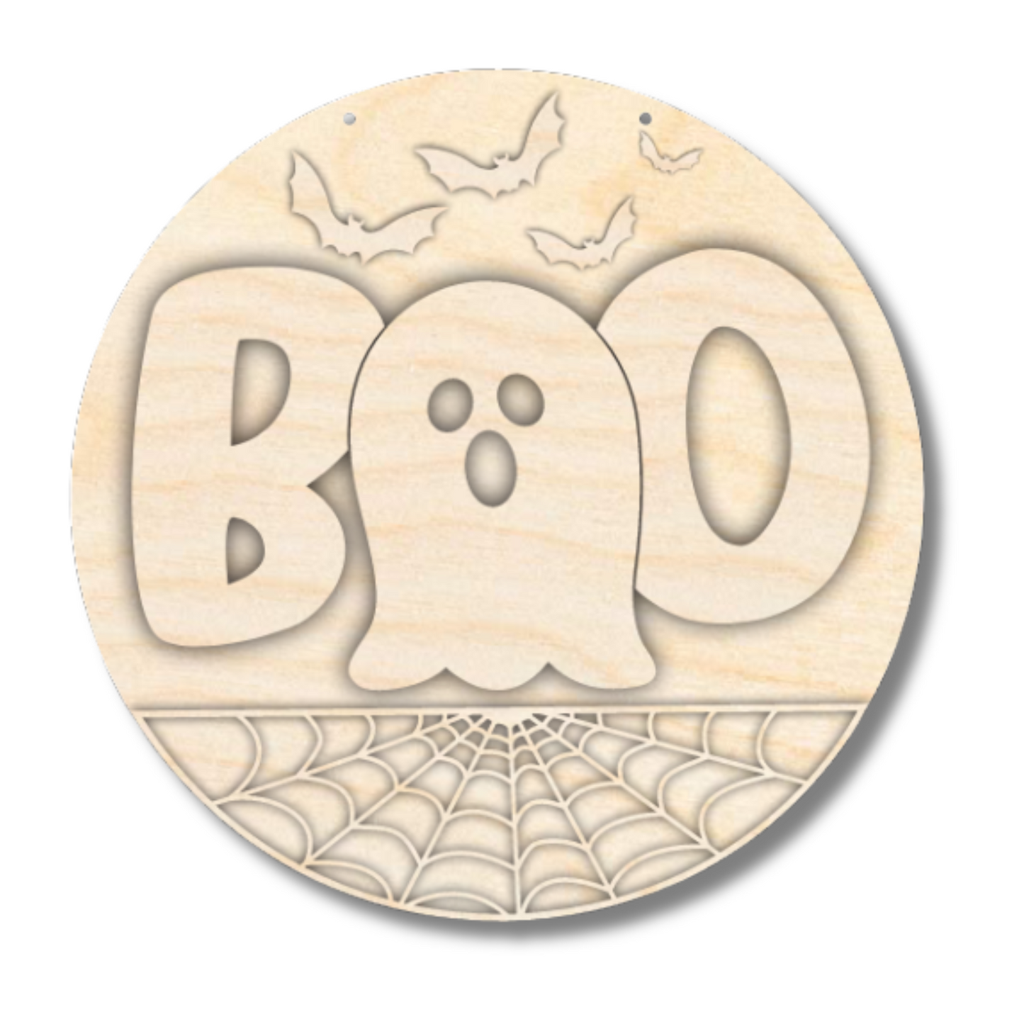 Unfinished Wood Ghost Boo Halloween Door Sign Kit | Wood Craft Cutouts | 1/4" Thick |