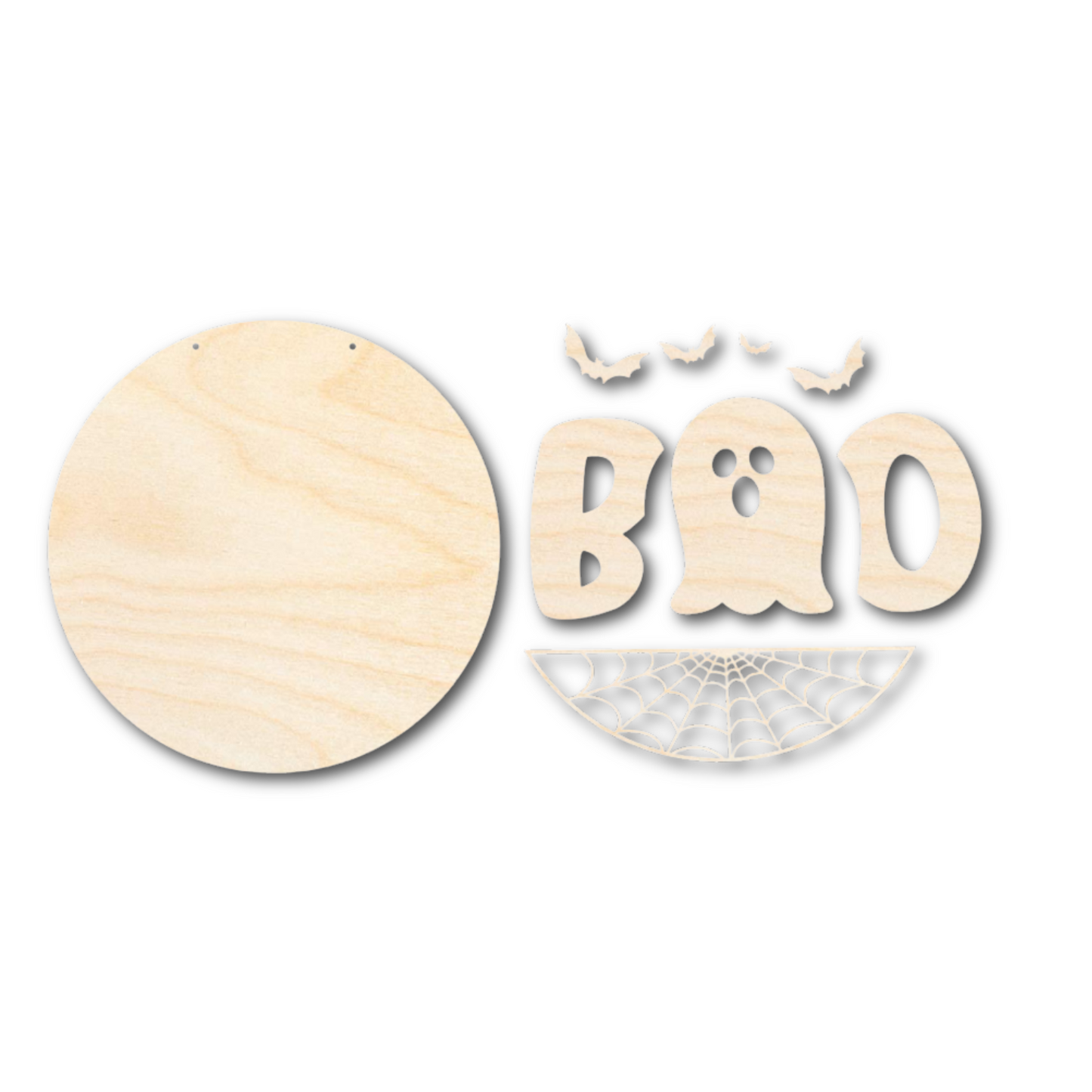 Unfinished Wood Ghost Boo Halloween Door Sign Kit | Wood Craft Cutouts | 1/4" Thick |
