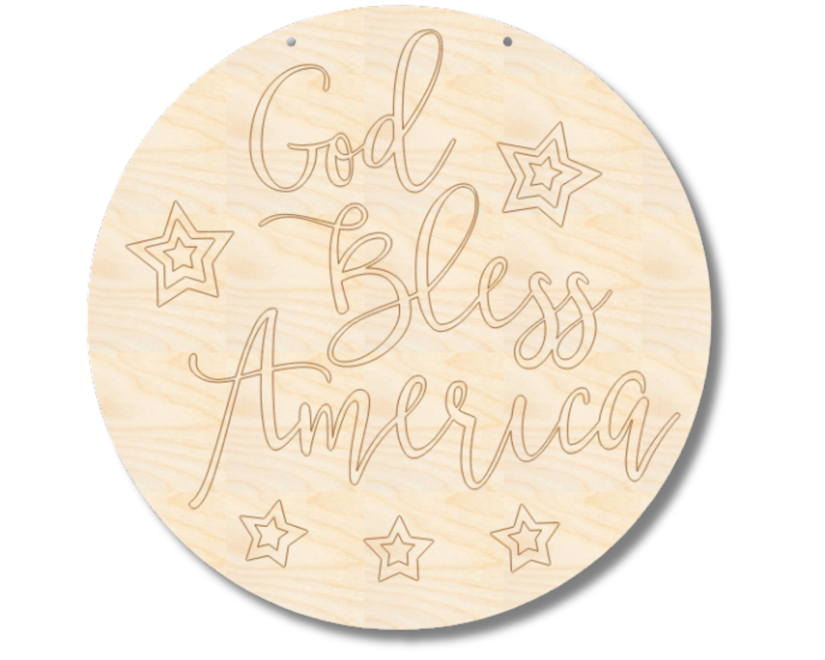 Unfinished Wood Etched God Bless America Door Sign | Paint By Line Crafts | up to 30" DIY