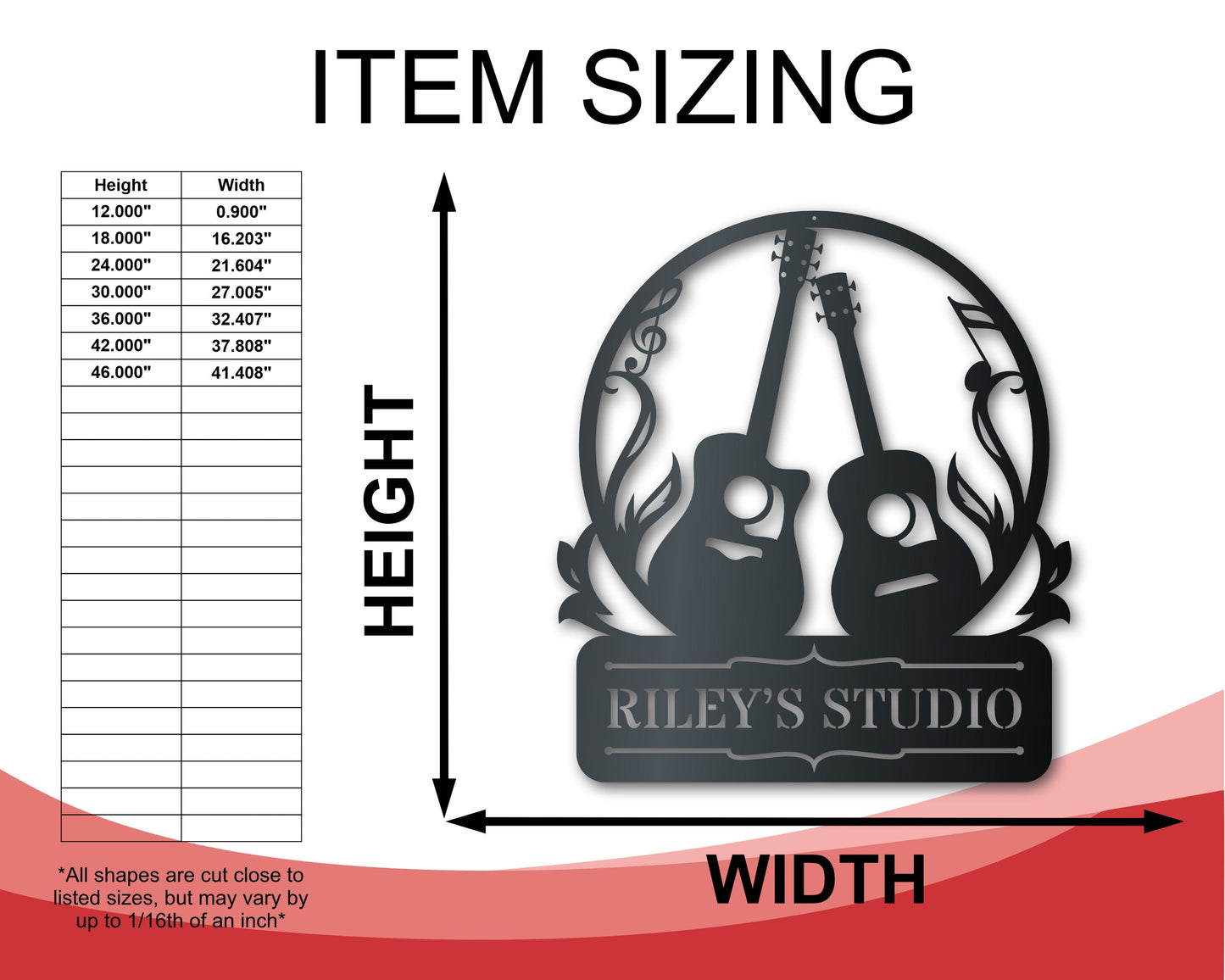 Custom Metal Acoustic Guitar Duo Wall Art | Custom Metal Music Sign | Indoor Outdoor | Up to 46" | Over 20 Color Options