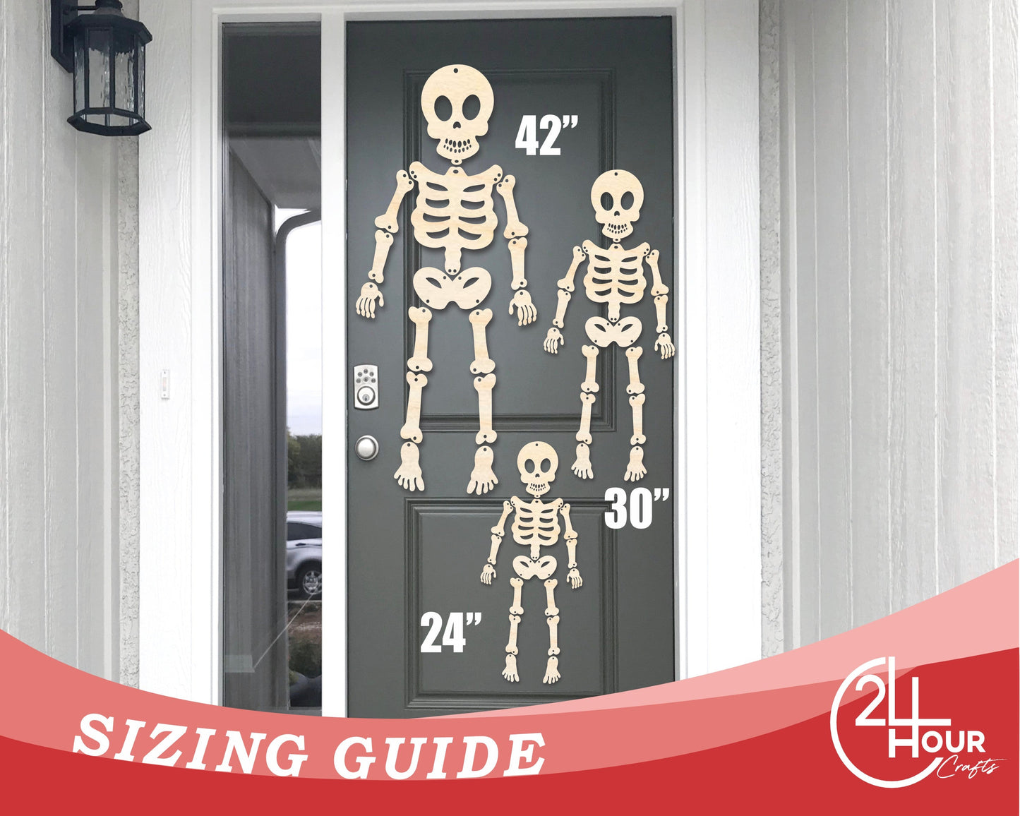 Unfinished Wood Hanging Skeleton Door Sign Door Sign | 15 Piece | DIY Craft Cutout | up to 46" DIY