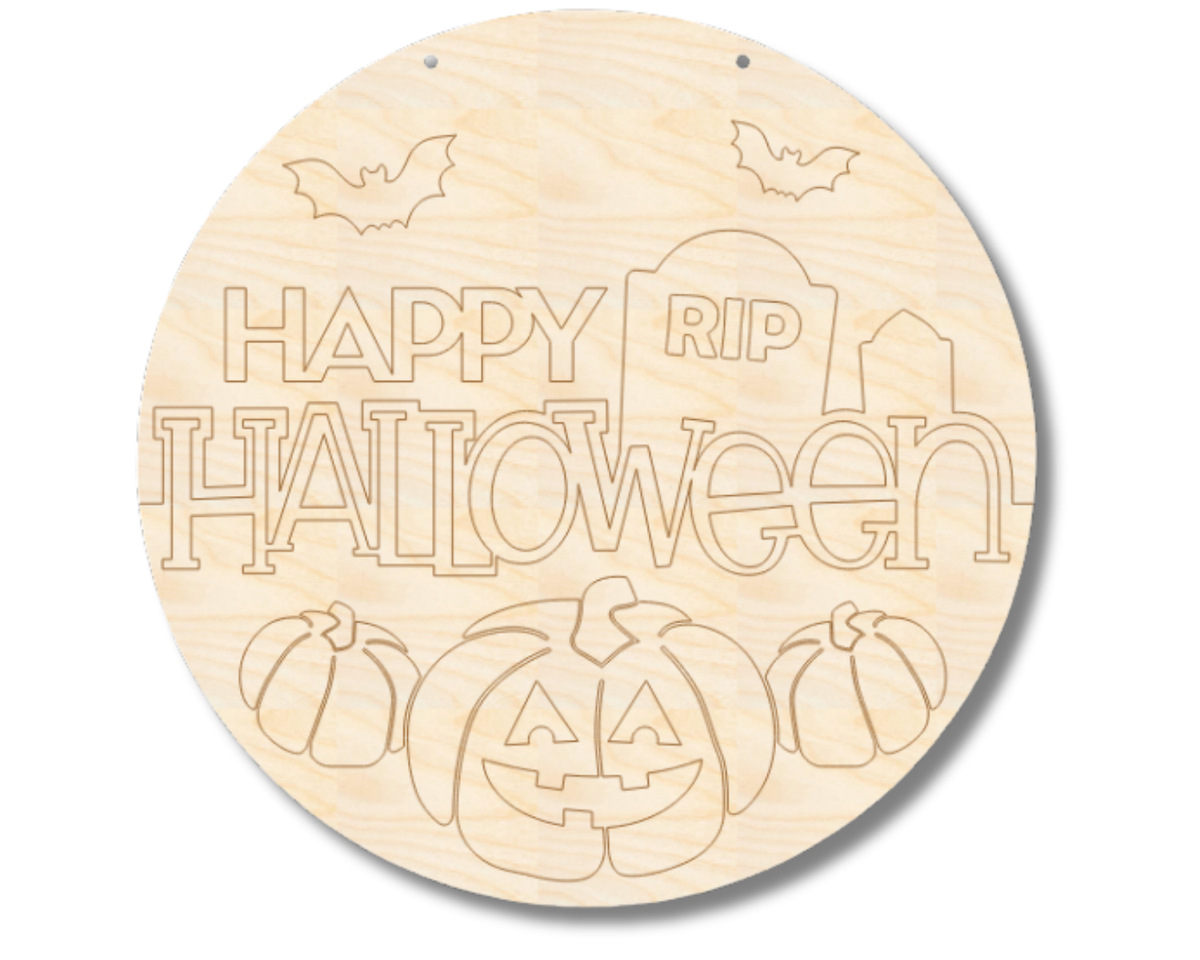 Unfinished Wood Etched Graveyard Halloween Door Sign | Paint By Line Crafts | up to 30" DIY